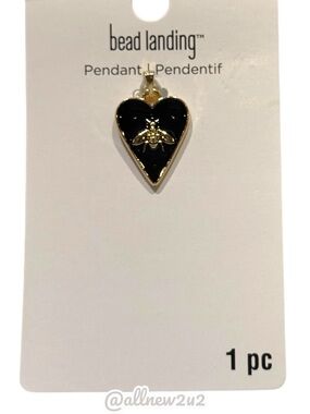 Bead Landing Black Heart Bee Pendant Necklace Charm Pendant Nickel Free